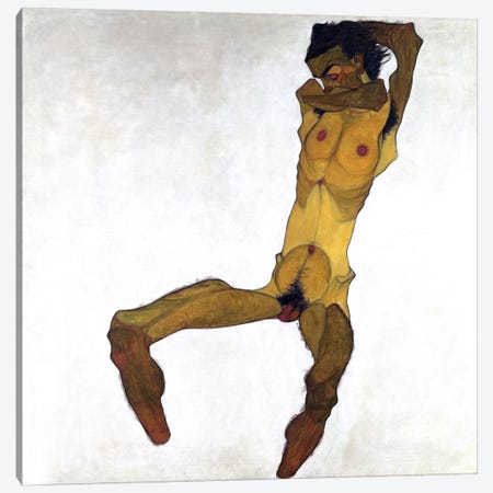 Seated Male Nude Canvas Print #8287} by Egon Schiele Canvas Art Print