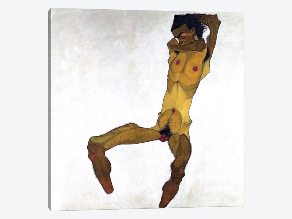 Seated Male Nude by Egon Schiele 1-piece Canvas Print
