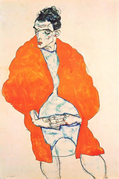 Self-Portrait (Man In Orange Jacket) - Canvas Wall Art | Egon Schiele