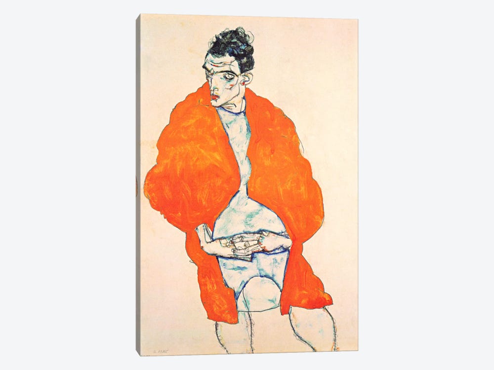 Self-Portrait (Man in Orange Jacket) by Egon Schiele 1-piece Canvas Art Print