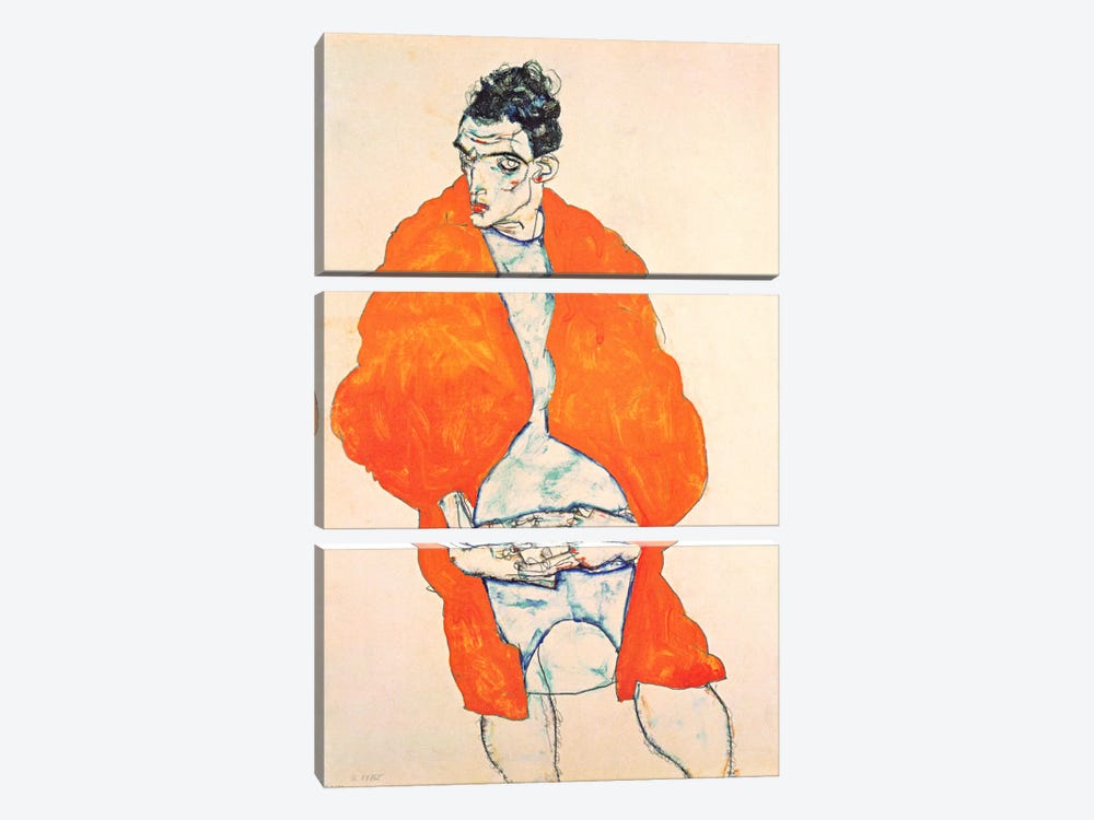 Self-Portrait (Man in Orange Jacket) by Egon Schiele 3-piece Canvas Print
