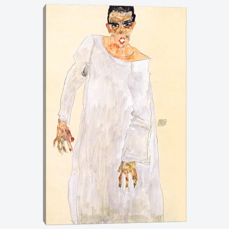 Self-Portrait in a White Rob Canvas Print #8290} by Egon Schiele Canvas Art Print