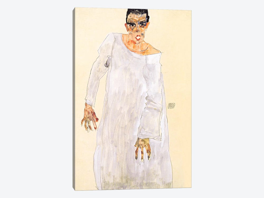 Self-Portrait in a White Rob by Egon Schiele 1-piece Canvas Print