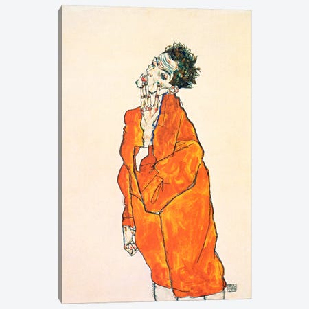 Self-Portrait in Orange Jacket Canvas Print #8291} by Egon Schiele Canvas Print