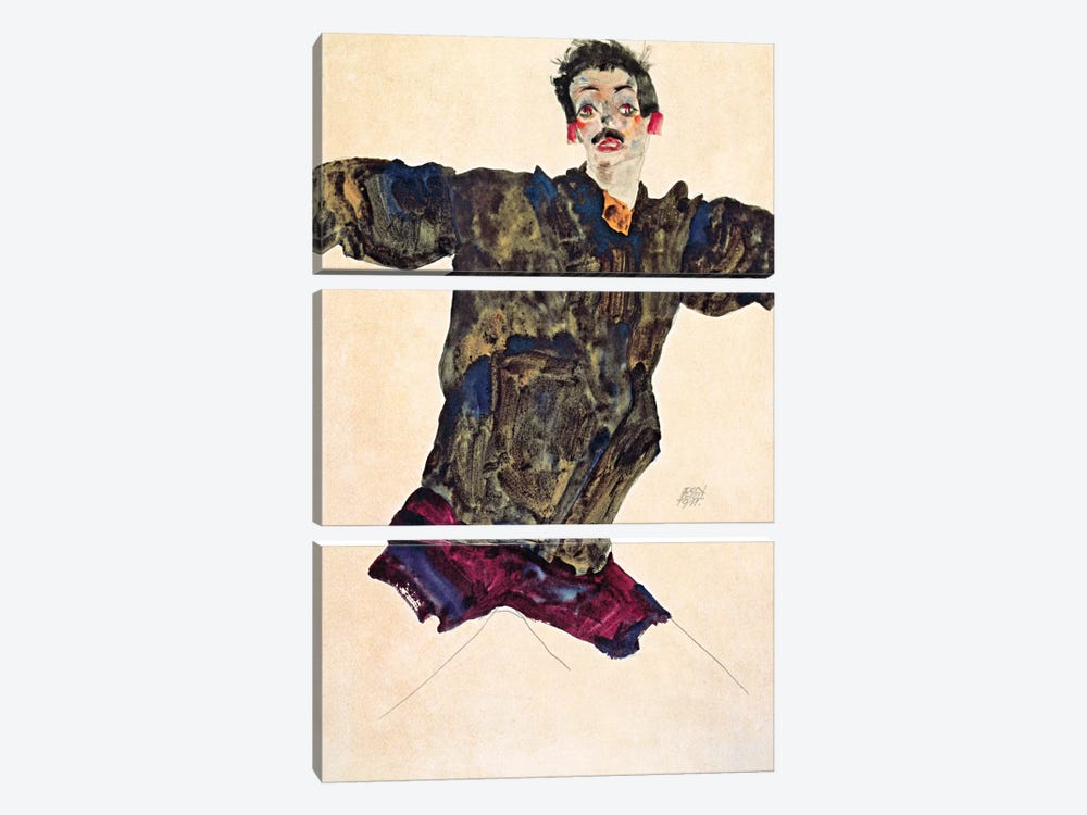Self Portrait with Outstretched Arms by Egon Schiele 3-piece Canvas Art Print