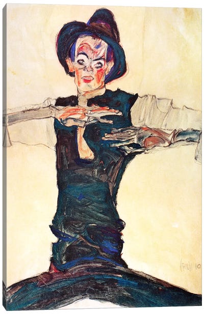 Self-Portrait with a Brown Hat Canvas Art Print - Egon Schiele