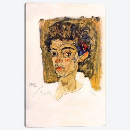 Self Portrait with Brown Background Canvas Print #8296} by Egon Schiele Canvas Artwork