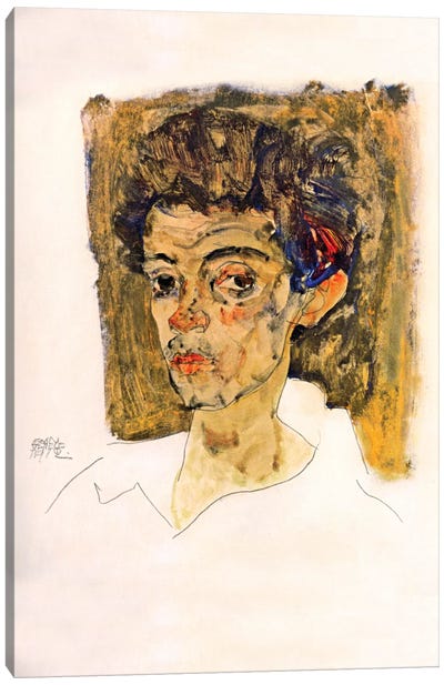 Self Portrait with Brown Background Canvas Art Print - Egon Schiele