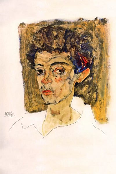 Expressionism: Self Portrait with Brown Background by Egon Schiele