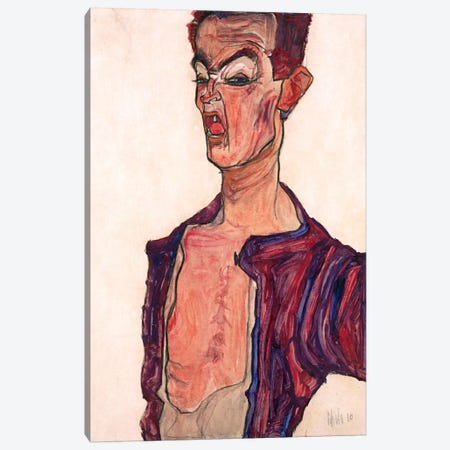 Self-Portrait, Grimacing Canvas Print #8297} by Egon Schiele Canvas Artwork