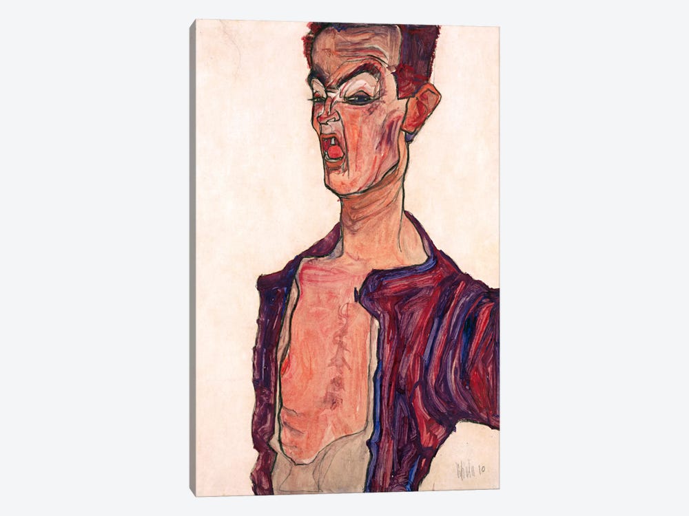 Self-Portrait, Grimacing by Egon Schiele 1-piece Canvas Art