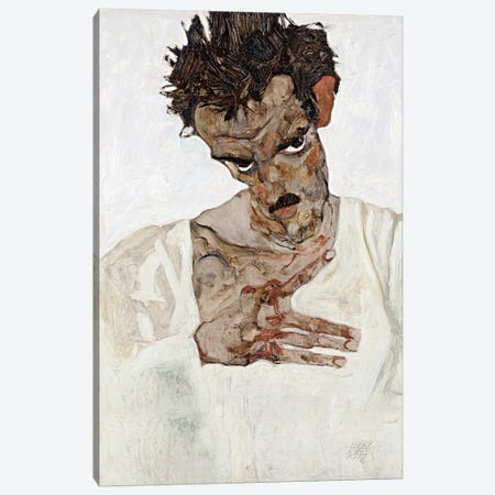 Self-Portrait with Lowered Head Canvas Print #8298} by Egon Schiele Art Print