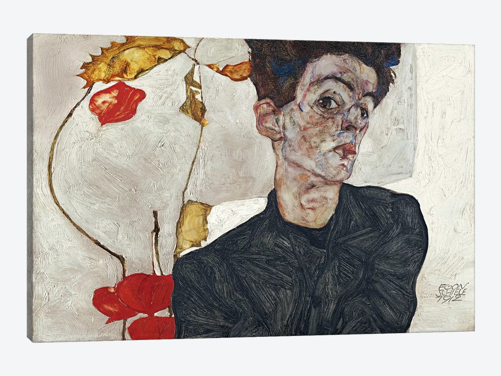 Self-Portrait with Physalis by Egon Schiele 1-piece Canvas Artwork