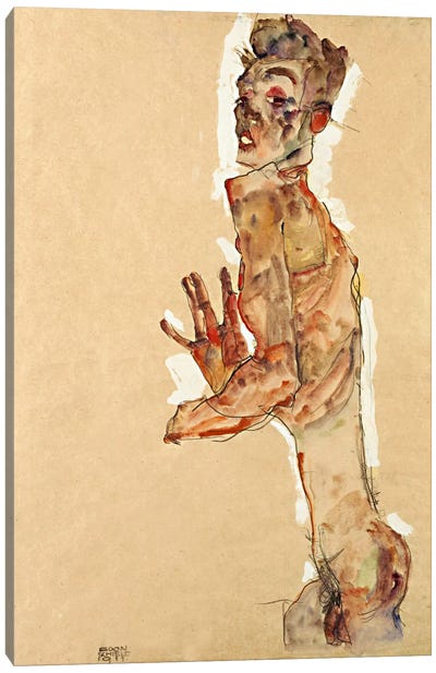 Self-Portrait with Splayed Fingers Canvas Art Print - Male Nude Art