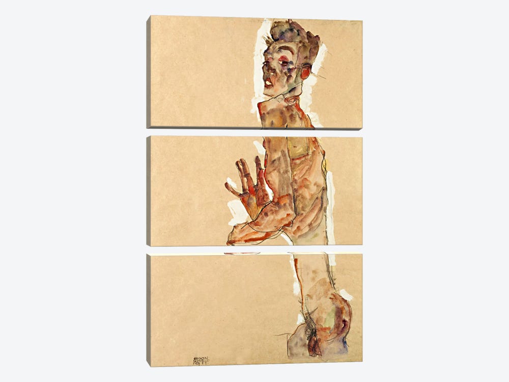 Self-Portrait with Splayed Fingers by Egon Schiele 3-piece Canvas Art Print