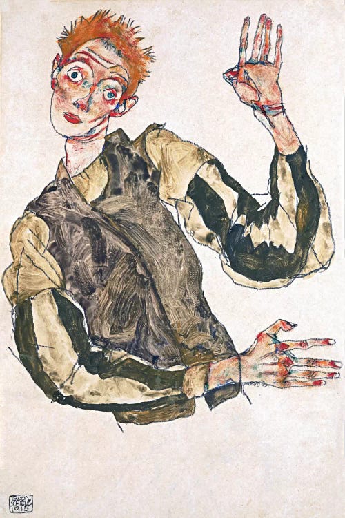 Self-Portrait with Striped Armlets by Egon Schiele wall art
