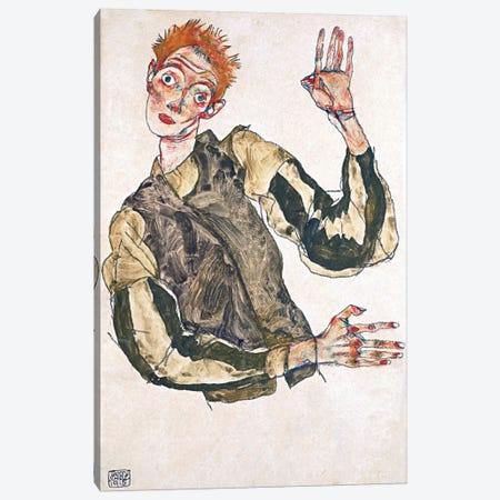 Self-Portrait with Striped Armlets Canvas Print #8301} by Egon Schiele Art Print