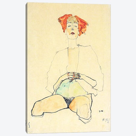Sedentary Half Act with Red Hair Canvas Print #8303} by Egon Schiele Art Print