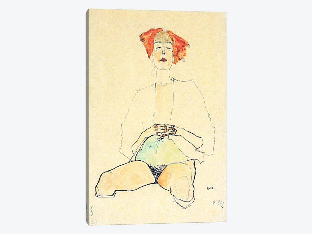 Sedentary Half Act with Red Hair by Egon Schiele 1-piece Canvas Artwork