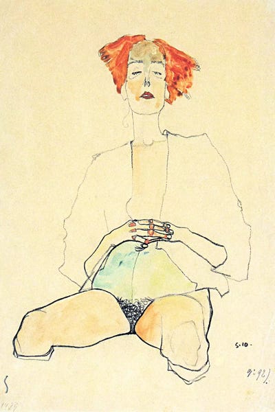 Expressionism: Sedentary Half Act with Red Hair by Egon Schiele