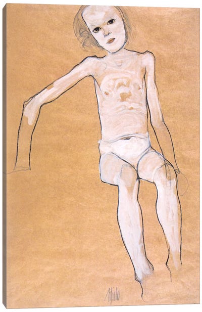 Seated Nude Girl II Canvas Art Print - Egon Schiele