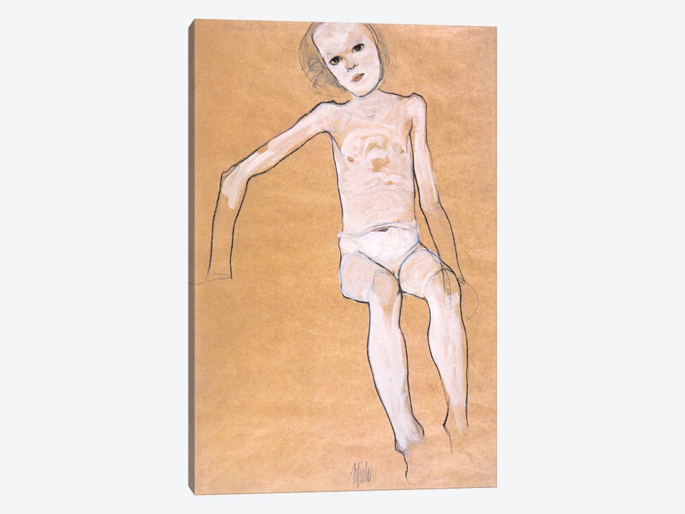Seated Nude Girl II by Egon Schiele 1-piece Canvas Print