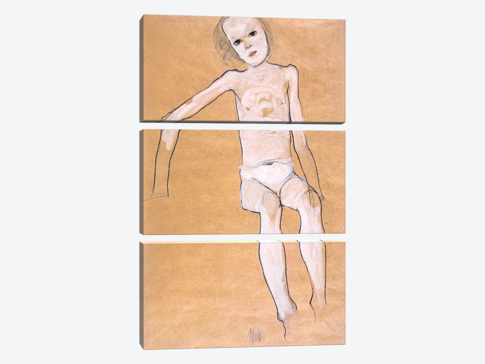 Seated Nude Girl II by Egon Schiele 3-piece Art Print