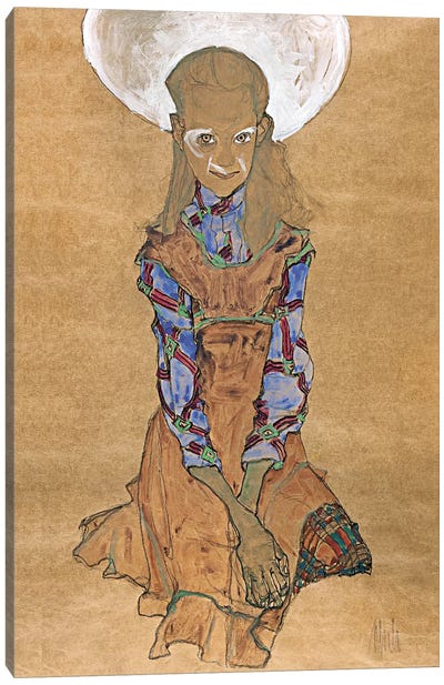 Seated Girl (Poldi Lodzinsky) Canvas Art Print - Expressionism Art