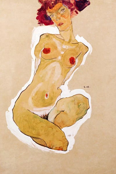 Expressionism: Squatting Female Nude by Egon Schiele