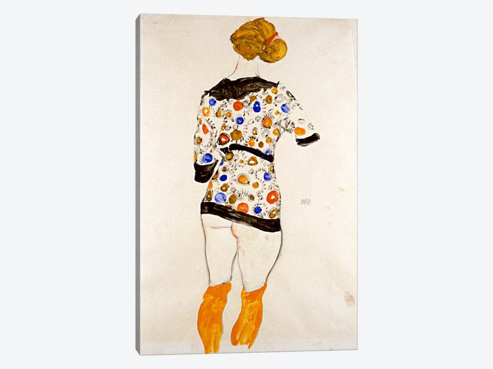 Standing Woman in a Patterned Blouse by Egon Schiele 1-piece Canvas Print