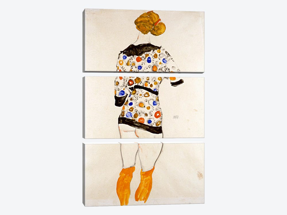 Standing Woman in a Patterned Blouse by Egon Schiele 3-piece Canvas Print
