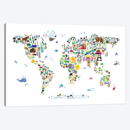Animal Map of The World Canvas Print #8762} by Michael Tompsett Art Print