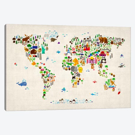 Animal Map of The World II Canvas Print #8763} by Michael Tompsett Canvas Print