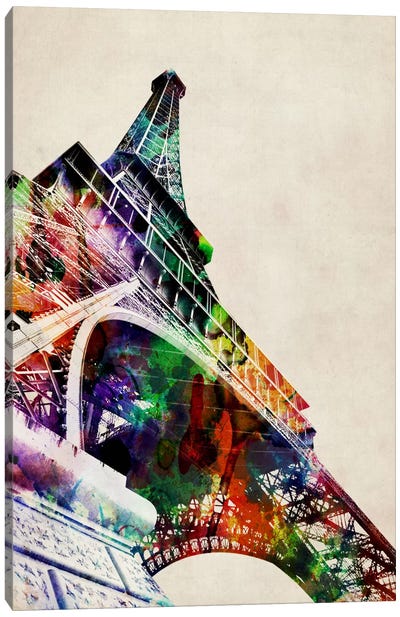 Eiffel Tower watercolor Canvas Art Print - Famous Architecture & Engineering