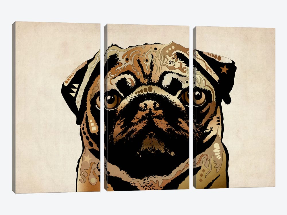 Pug Dog by Michael Tompsett 3-piece Canvas Art