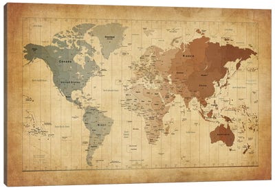 Map of The World III Canvas Art Print - Rustic Décor