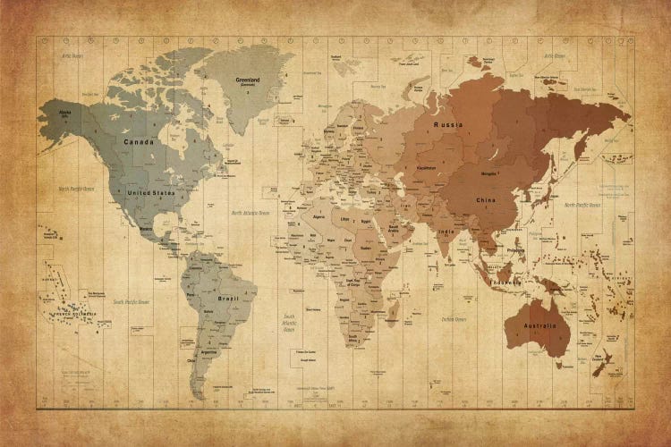 Map of The World III by Michael Tompsett wall art