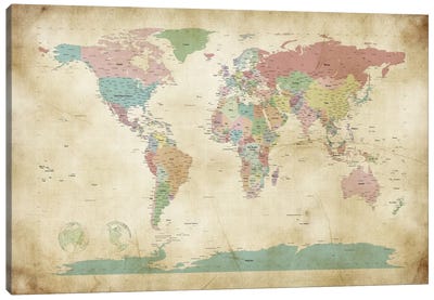 World Cities Map Canvas Art Print - Best Selling Map Art
