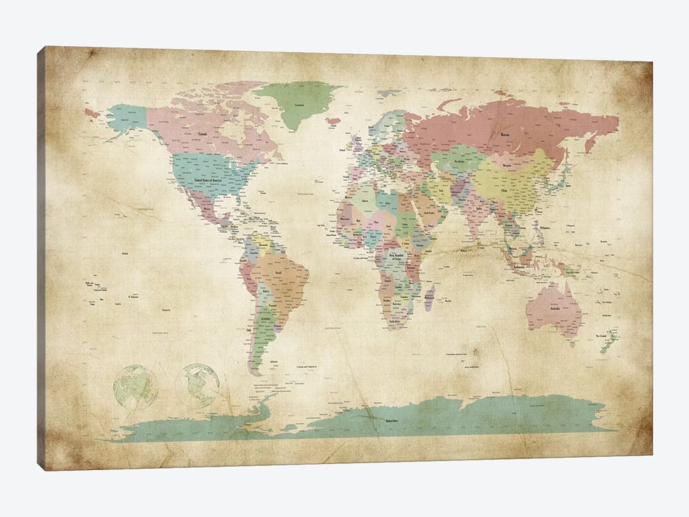 World Cities Map by Michael Tompsett 1-piece Canvas Art