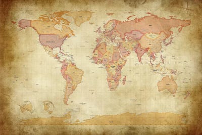 Map of The World II by Michael Tompsett framed wall art