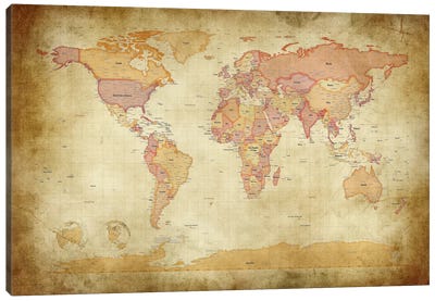 Map of The World II Canvas Art Print - Best Selling Map Art