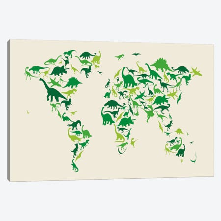 Dinosaur Map of The World Canvas Print #8777} by Michael Tompsett Canvas Print