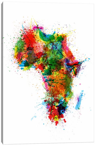Paint Splashes Map of Africa Canvas Art Print - Country Maps