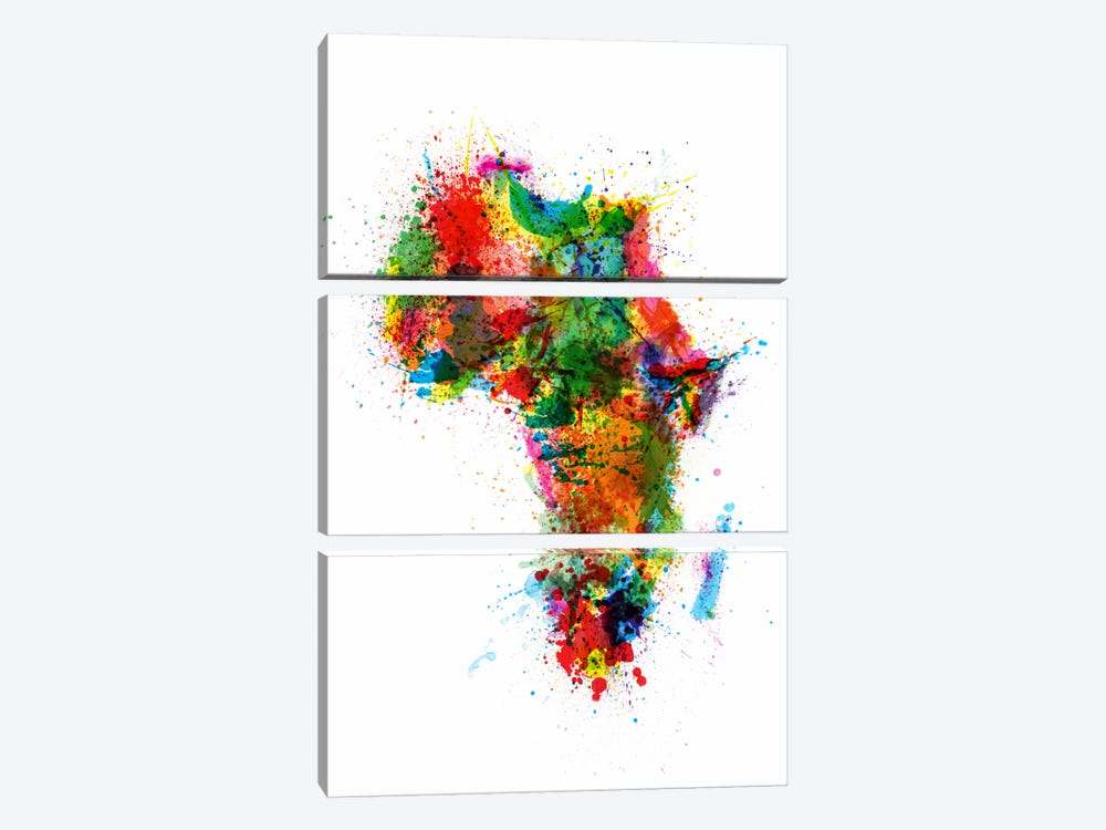 Paint Splashes Map of Africa by Michael Tompsett 3-piece Canvas Art Print