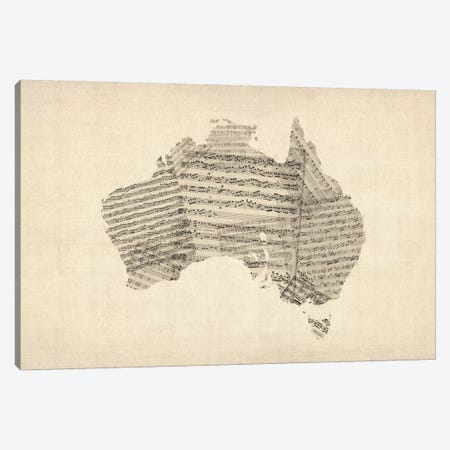 Australia Sheet Music Map Canvas Print #8779} by Michael Tompsett Canvas Artwork