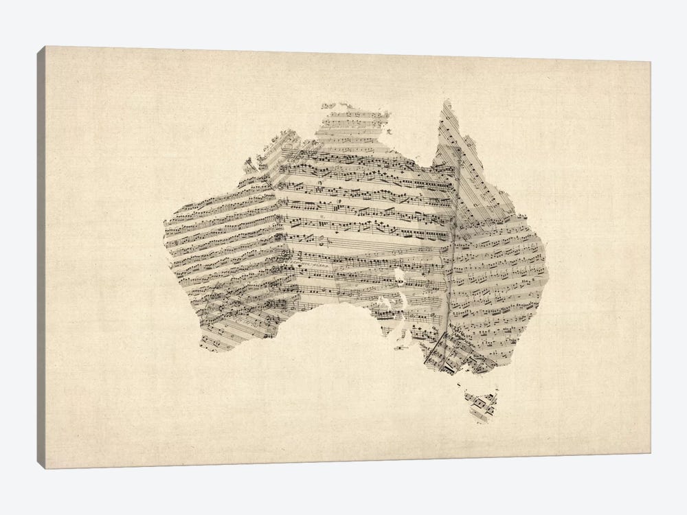 Australia Sheet Music Map by Michael Tompsett 1-piece Canvas Art