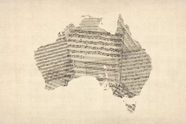 Music Notes: Australia Sheet Music Map by Michael Tompsett