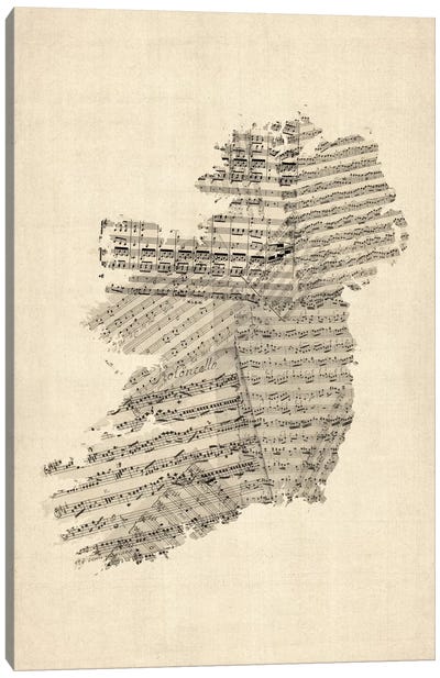 Ireland Sheet Music Map Canvas Art Print - Country Maps