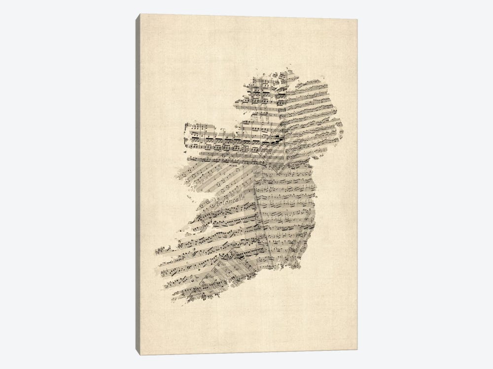 Ireland Sheet Music Map by Michael Tompsett 1-piece Canvas Artwork