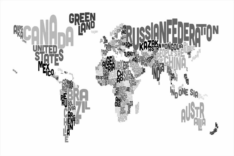 Typographic Text World Map V